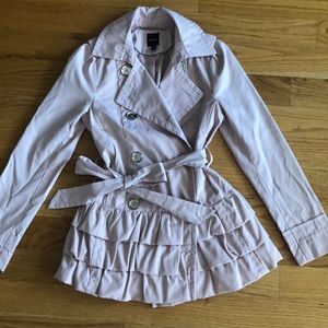 EXPRESS light pink trench coat with ruffle bottom